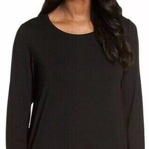 NWT EILEEN FISHER Viscose Jersey Round Neck Top 0 2 Tunic XXS Mimosa Black